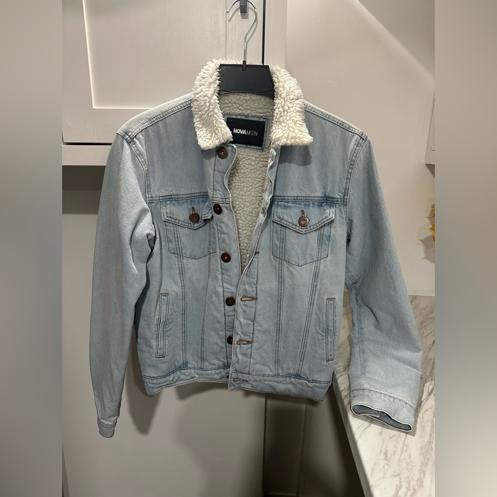 Light Blue Denim Jacket with Sherpa Collar